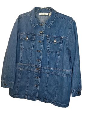 Vtg Y2K Roaman's Chore Shirt Jean Jacket Plus 20W Blue Chambray Denim Longline